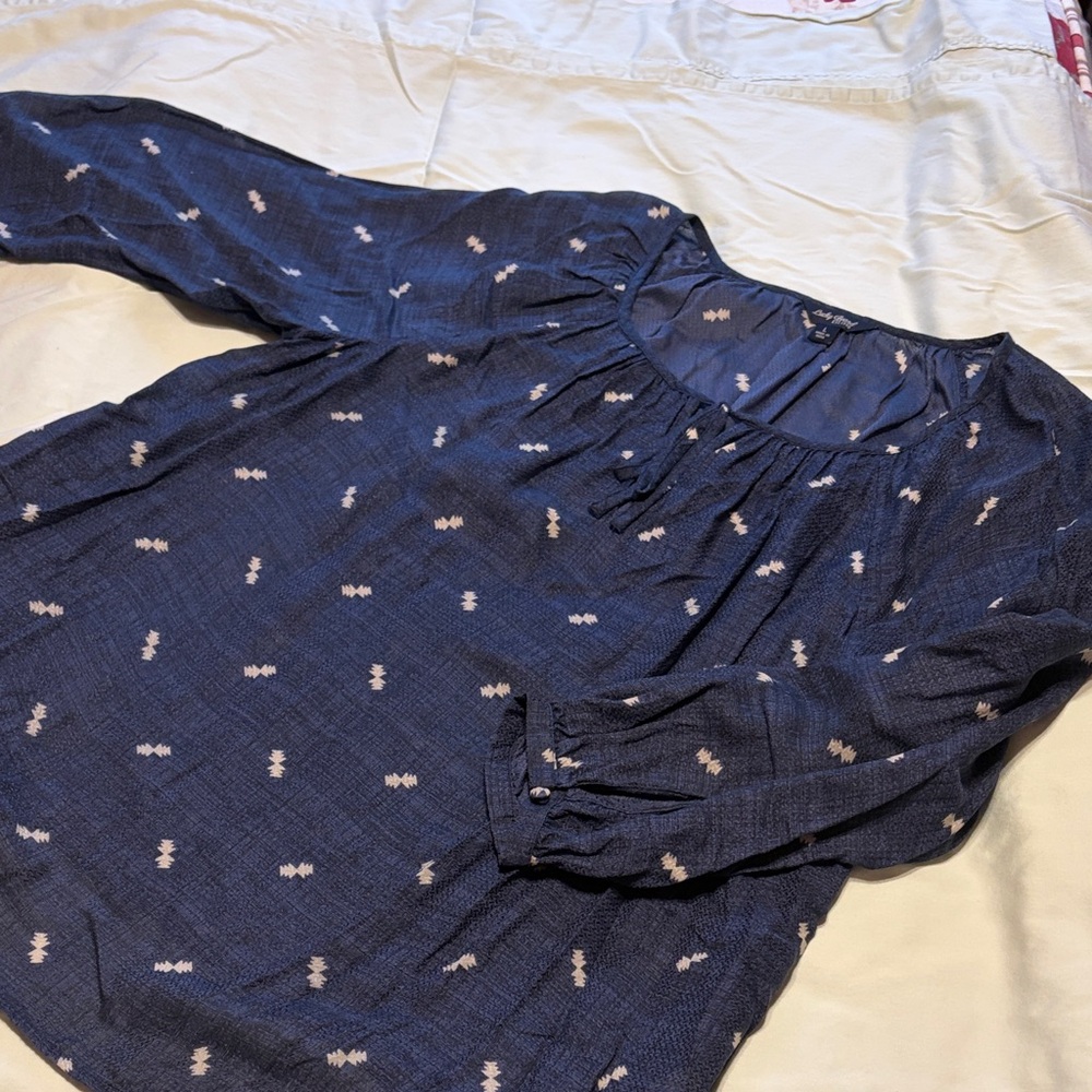 Navy Blouse with White Pattern